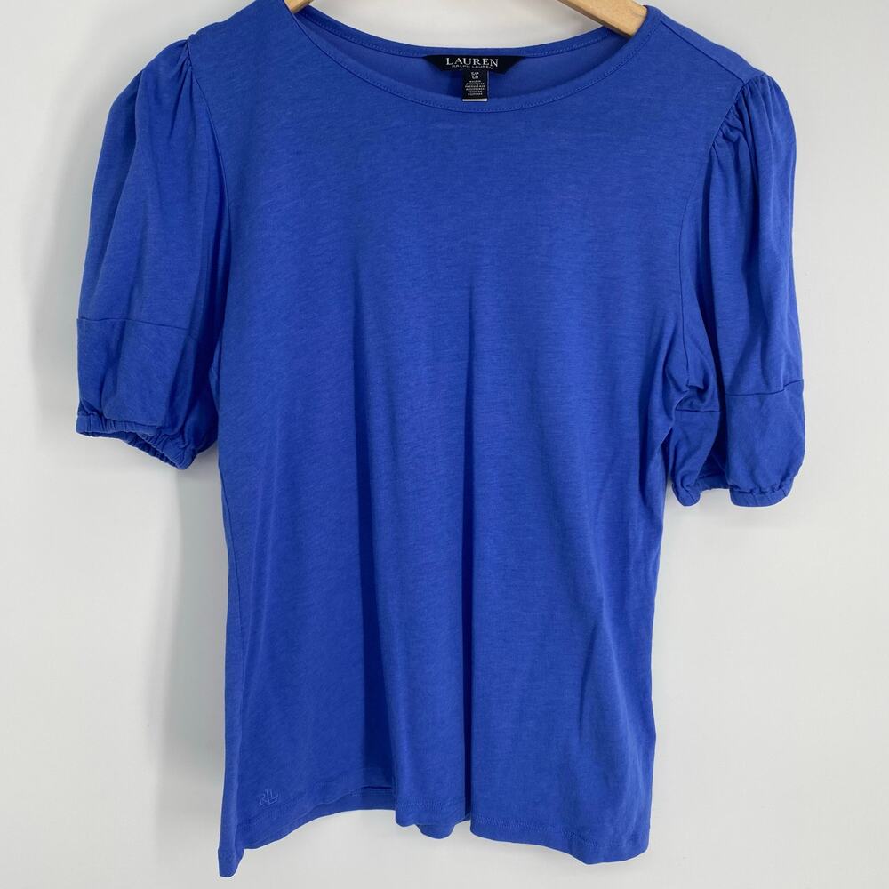 Ralph Lauren Top Women’s Small Blue Puff Ruched Sleeves Feminine Preppy Nautical